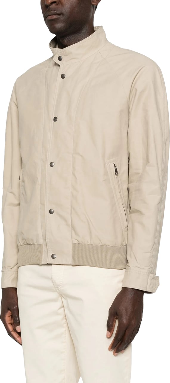 Fay Light Beige Bomber Stand Collar Jacket Neutraal