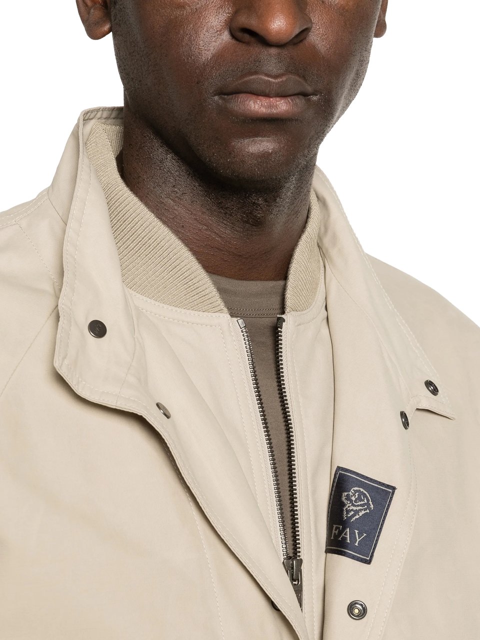 Fay Light Beige Bomber Stand Collar Jacket Neutraal
