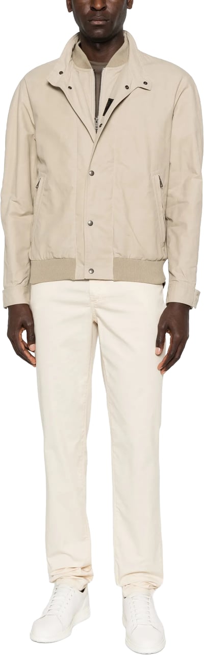 Fay Light Beige Bomber Stand Collar Jacket Neutraal