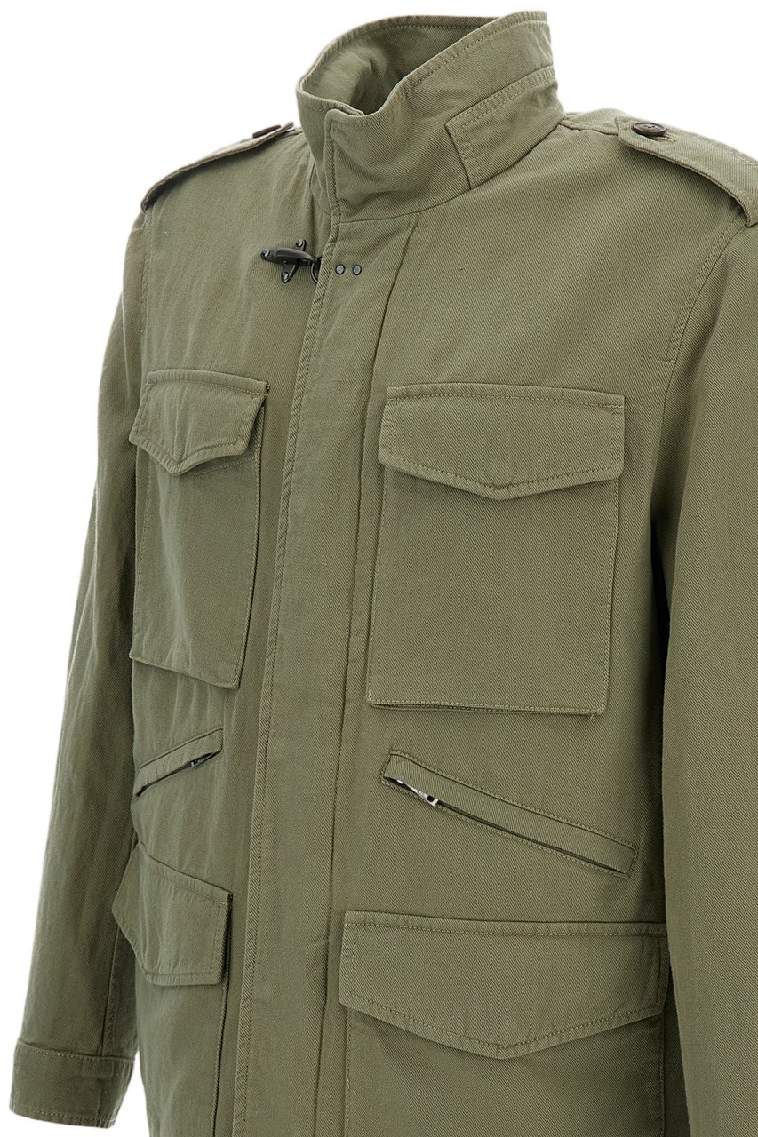 Fay Washed Cotton and Linen Explorer Field Jacket with Iconic Metal Hook Groen