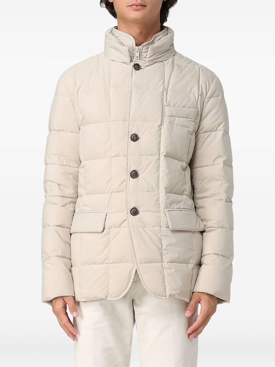 Fay Quilted Short Coat With Double-Breasted Front And Pockets Neutraal