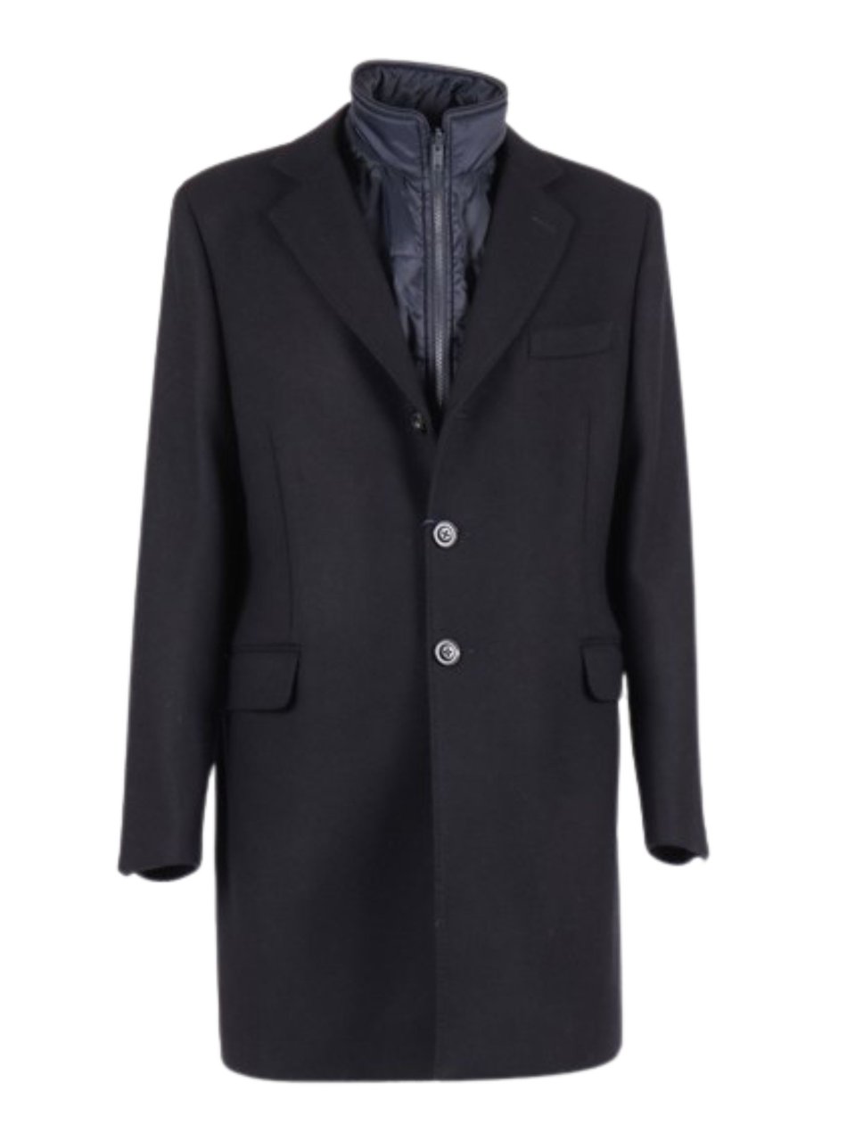 Fay Layered Wool Coat With Button Fastening And Flap Pockets Zwart