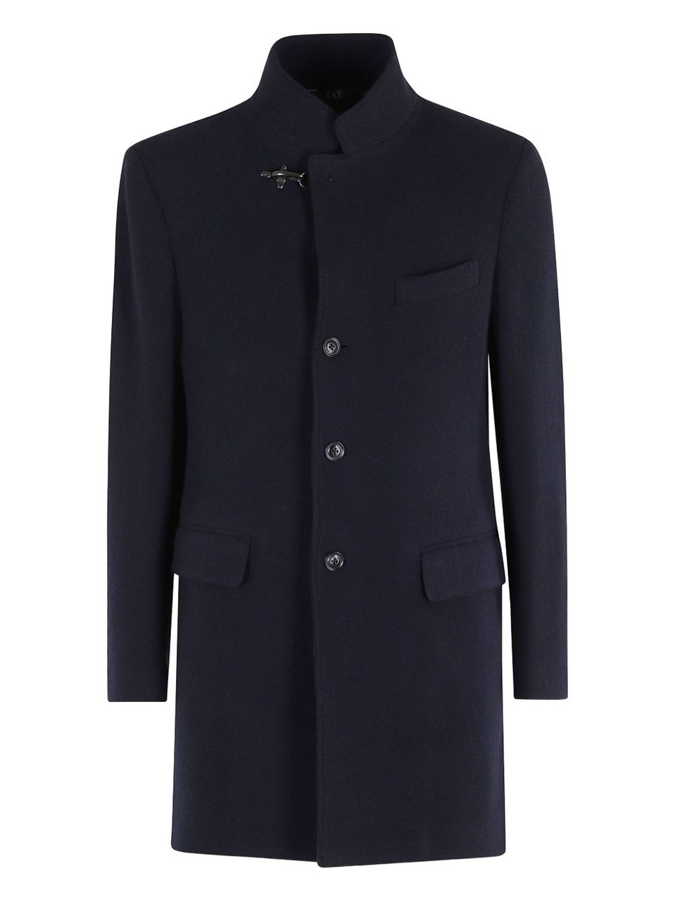 Fay Dark Blue Long Buttoned Coat Zwart