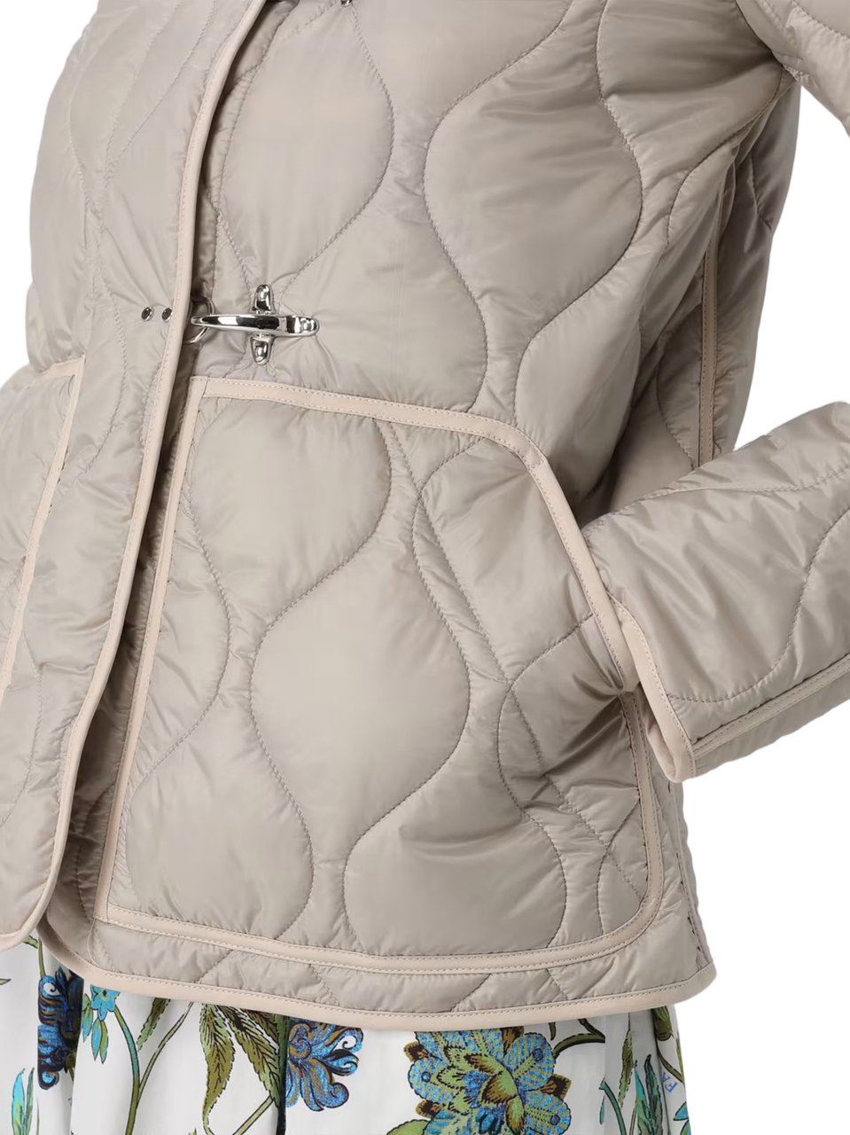 Fay Quilted Neutral Wave Stitched Toggle Jacket Grijs