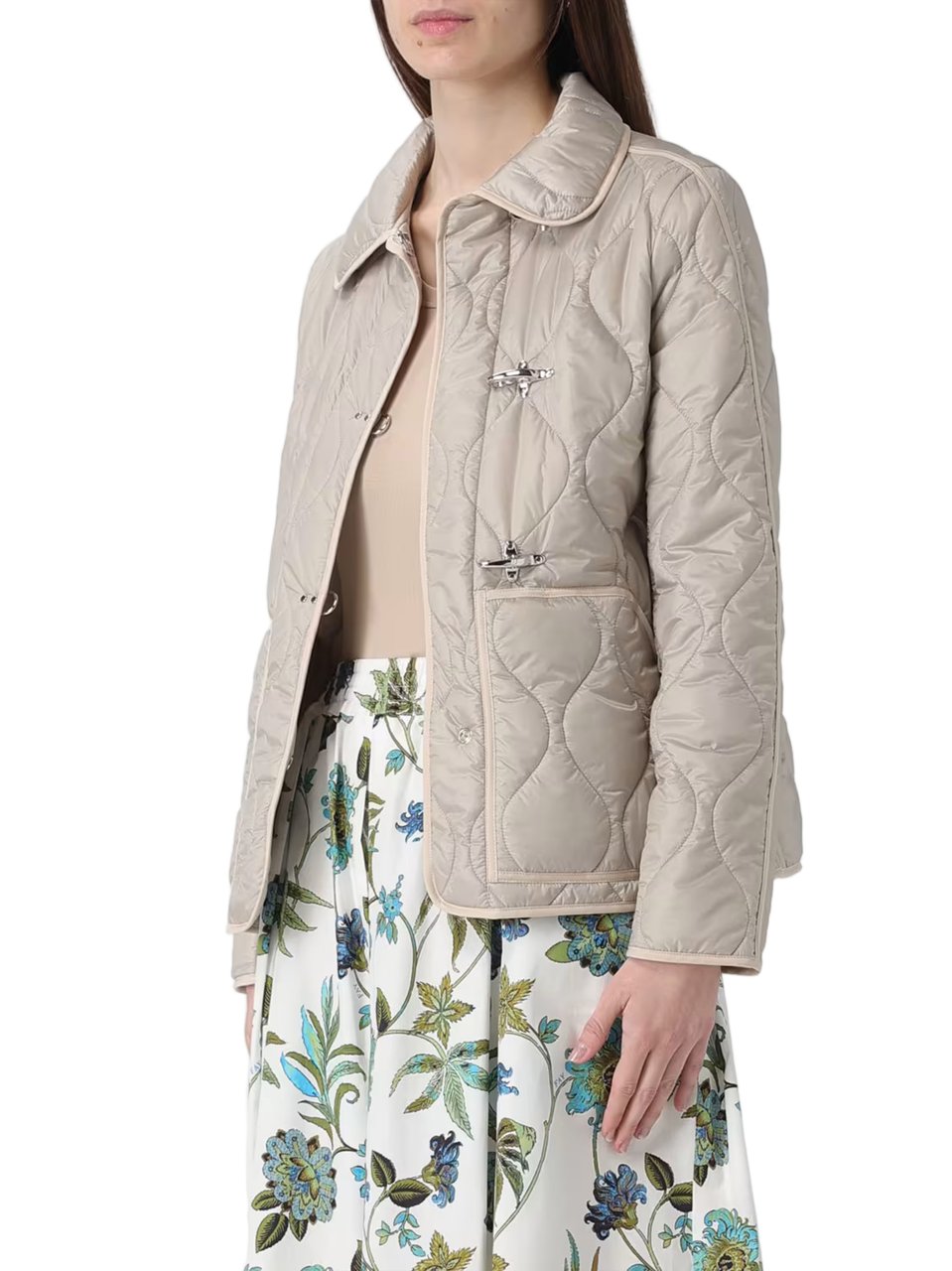 Fay Quilted Neutral Wave Stitched Toggle Jacket Grijs
