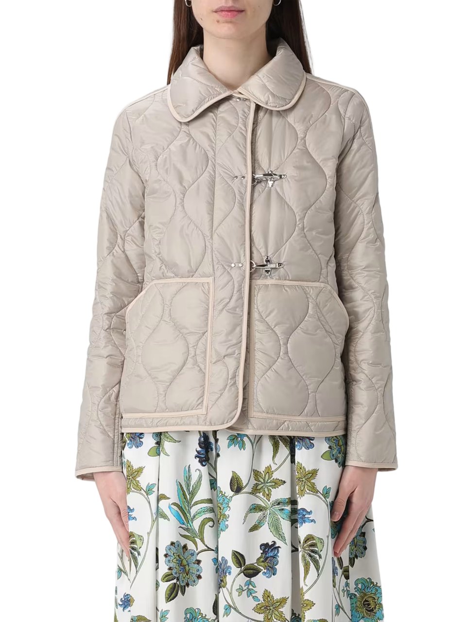 Fay Quilted Neutral Wave Stitched Toggle Jacket Grijs