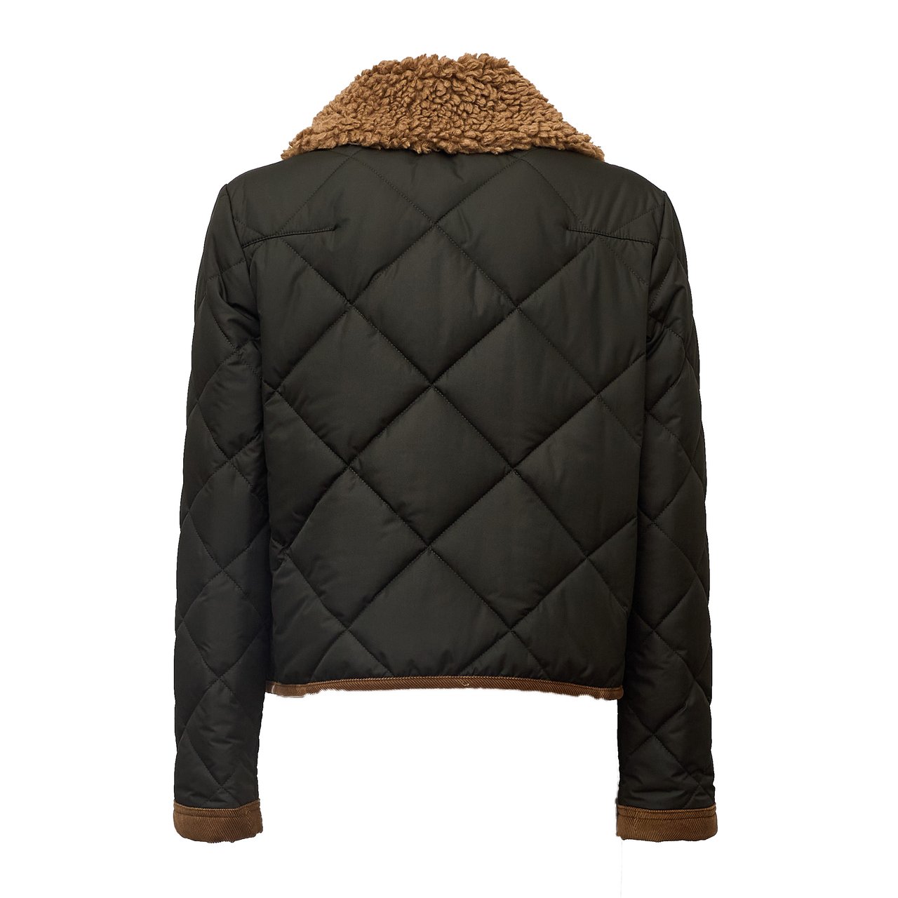 Fay Quilted Black Jacket with Removable Faux Shearling Collar and Velvet Inserts Zwart