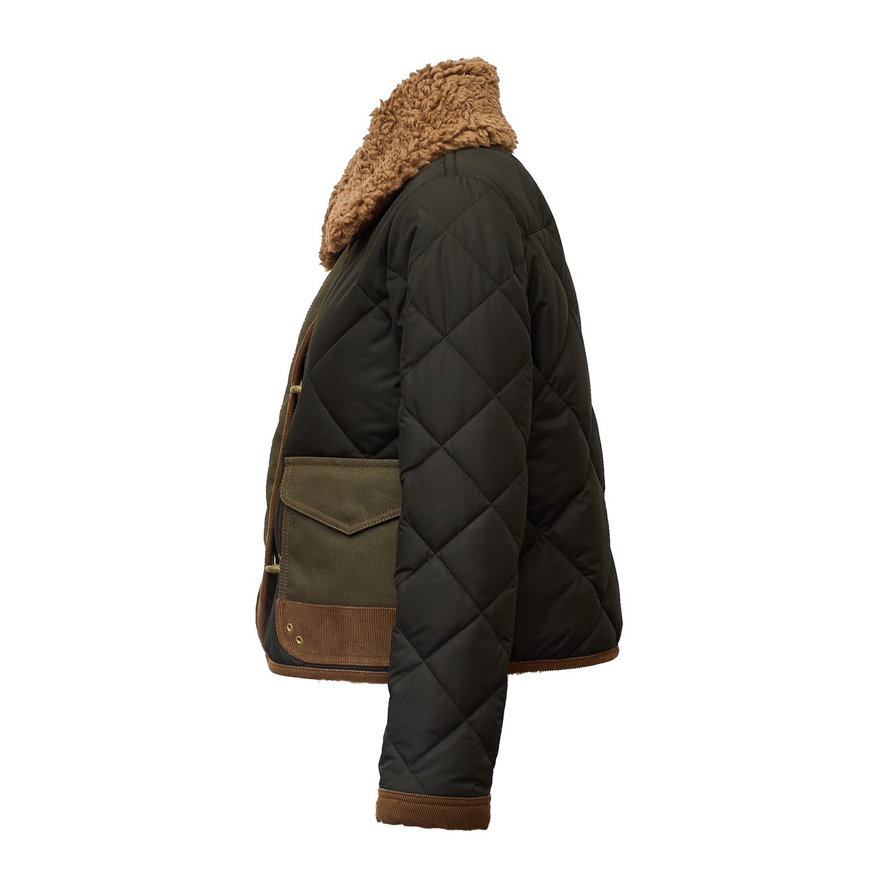 Fay Quilted Black Jacket with Removable Faux Shearling Collar and Velvet Inserts Zwart