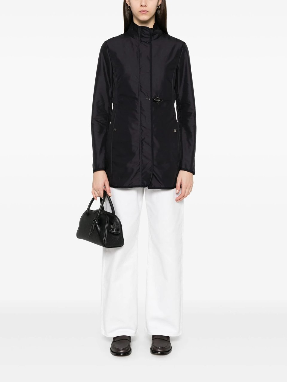 Fay Easy Virginia High Collar Dual Closure Coat Zwart