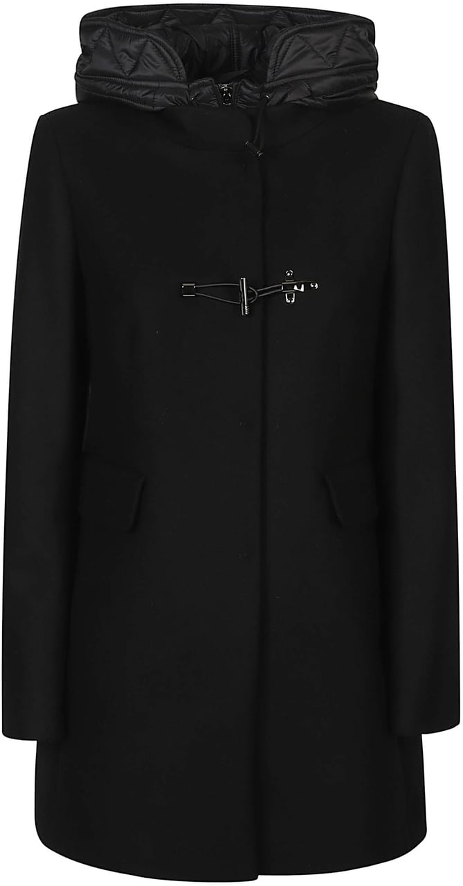 Fay Double Front Toggle Coat Black Zwart