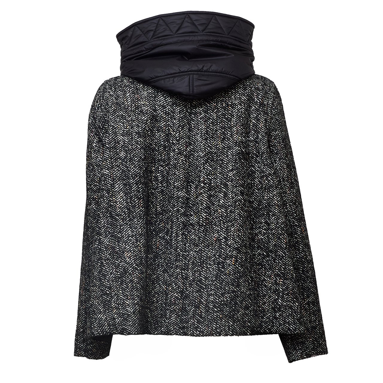 Fay Toggle Cape with Textured Herringbone Pattern and Quilted Details Zwart