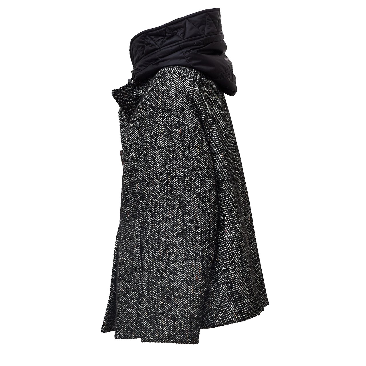 Fay Toggle Cape with Textured Herringbone Pattern and Quilted Details Zwart