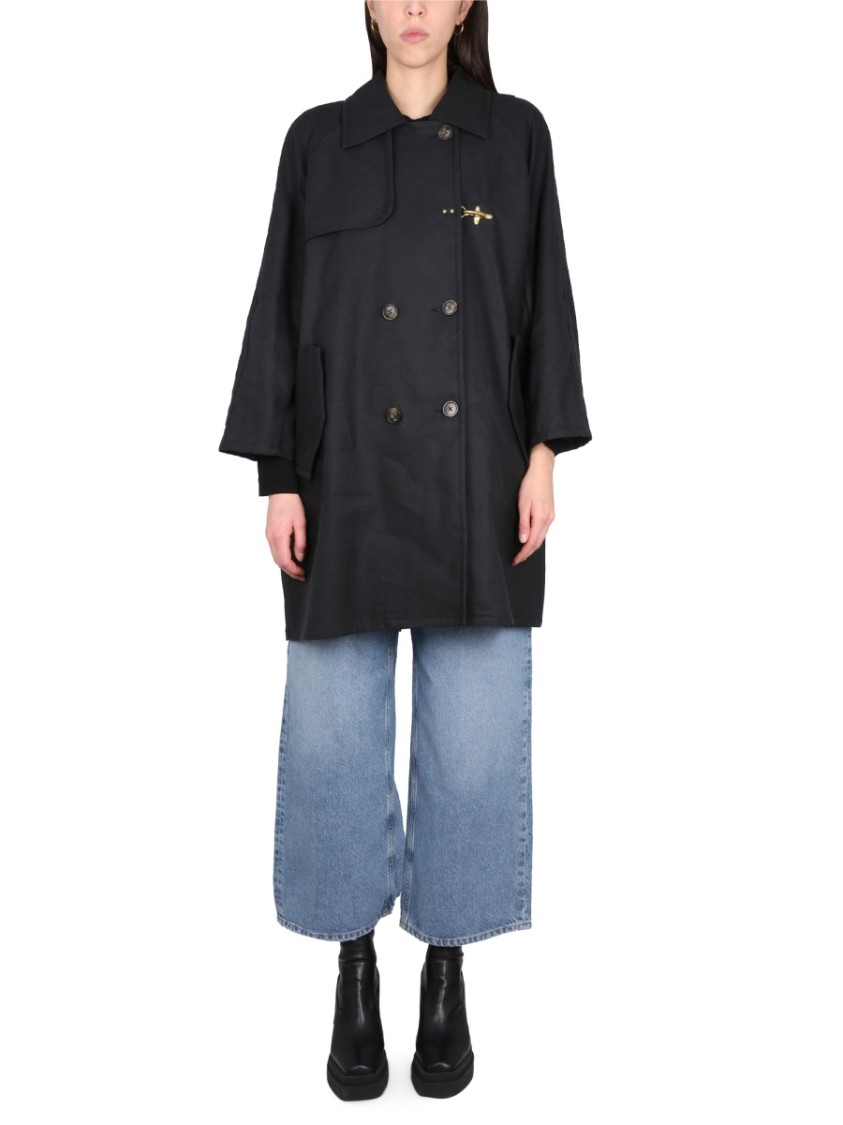 Fay Double-Breasted Trench Coat Zwart