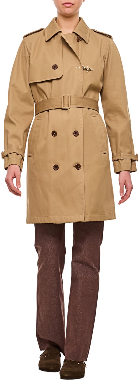 Fay Double-Breasted Trench Coat With Adjustable Straps And Classic Design Neutraal