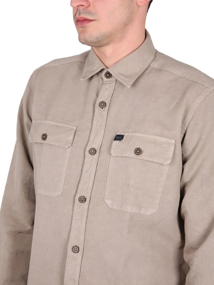 Fay Textured Cotton-Linen Shirt With Classic Collar Bruin
