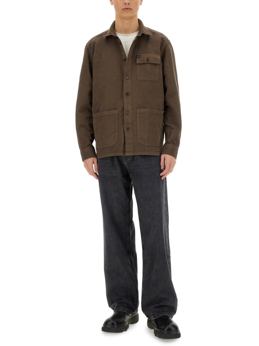 Fay Brown Linen-Cotton Blend Shirt Jacket Bruin