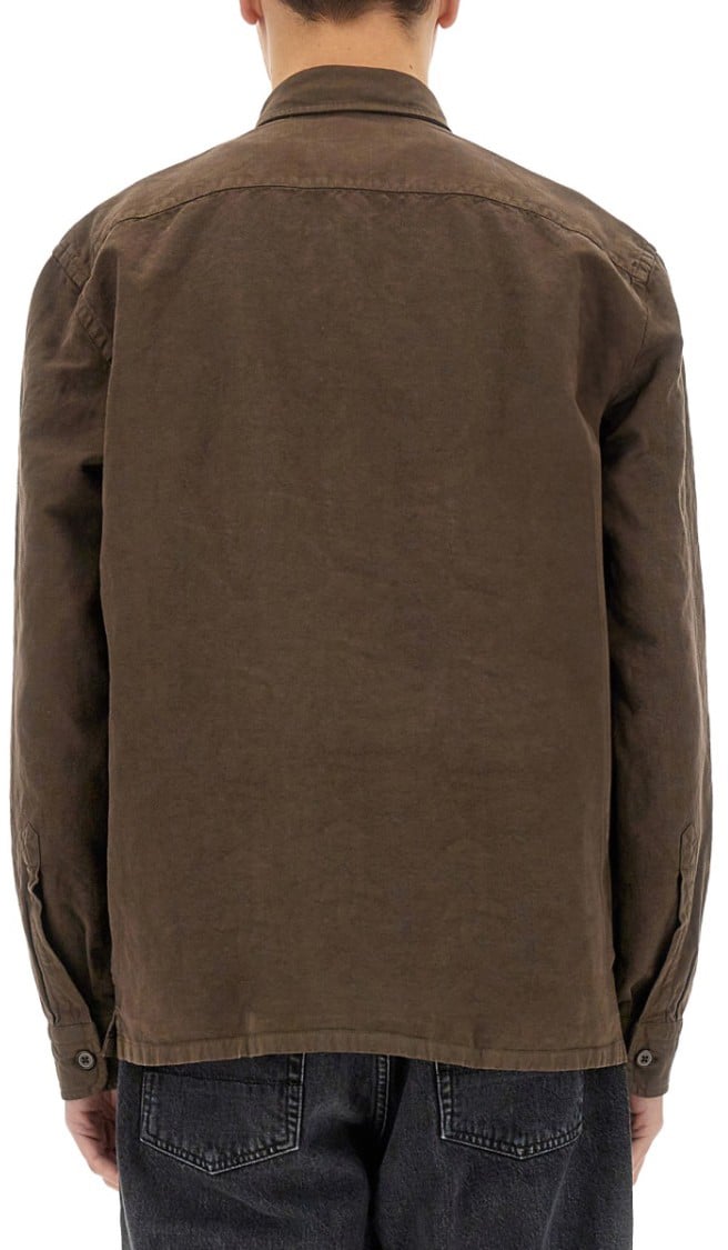 Fay Brown Linen-Cotton Blend Shirt Jacket Bruin