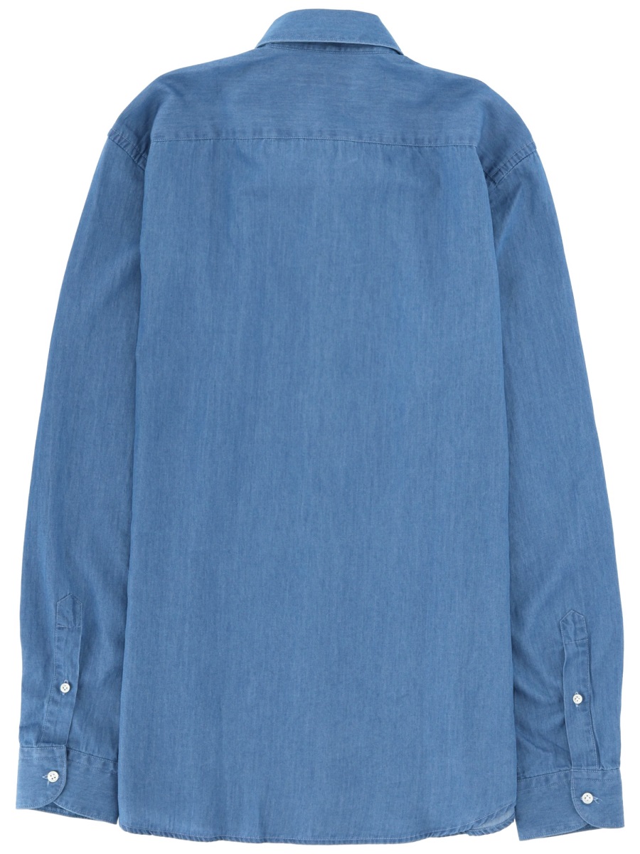 Fay Regular Fit Cotton White Buttons Shirt Blauw