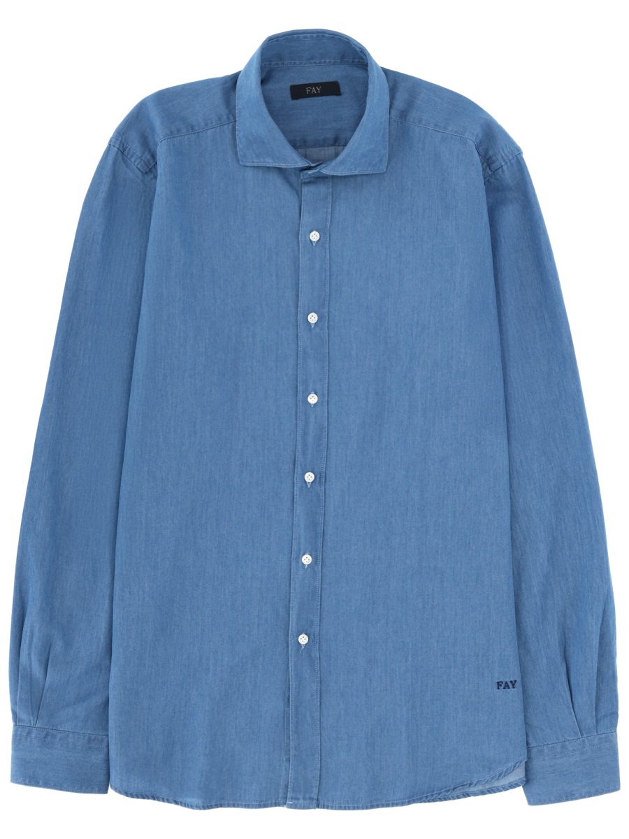 Fay Regular Fit Cotton White Buttons Shirt Blauw