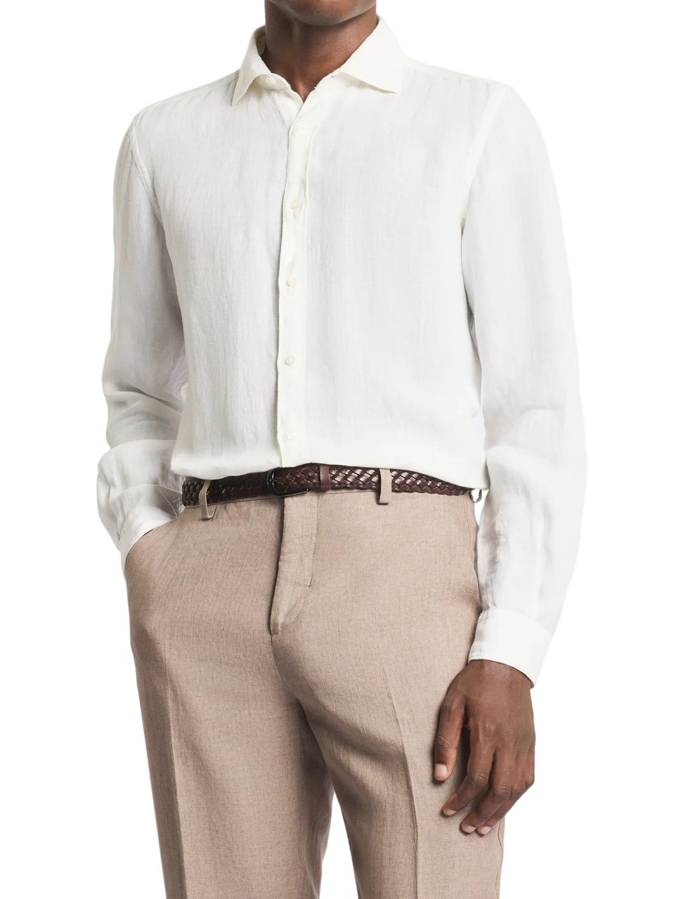 Fay White Long-Sleeve Button-Down Textured Shirt Neutraal
