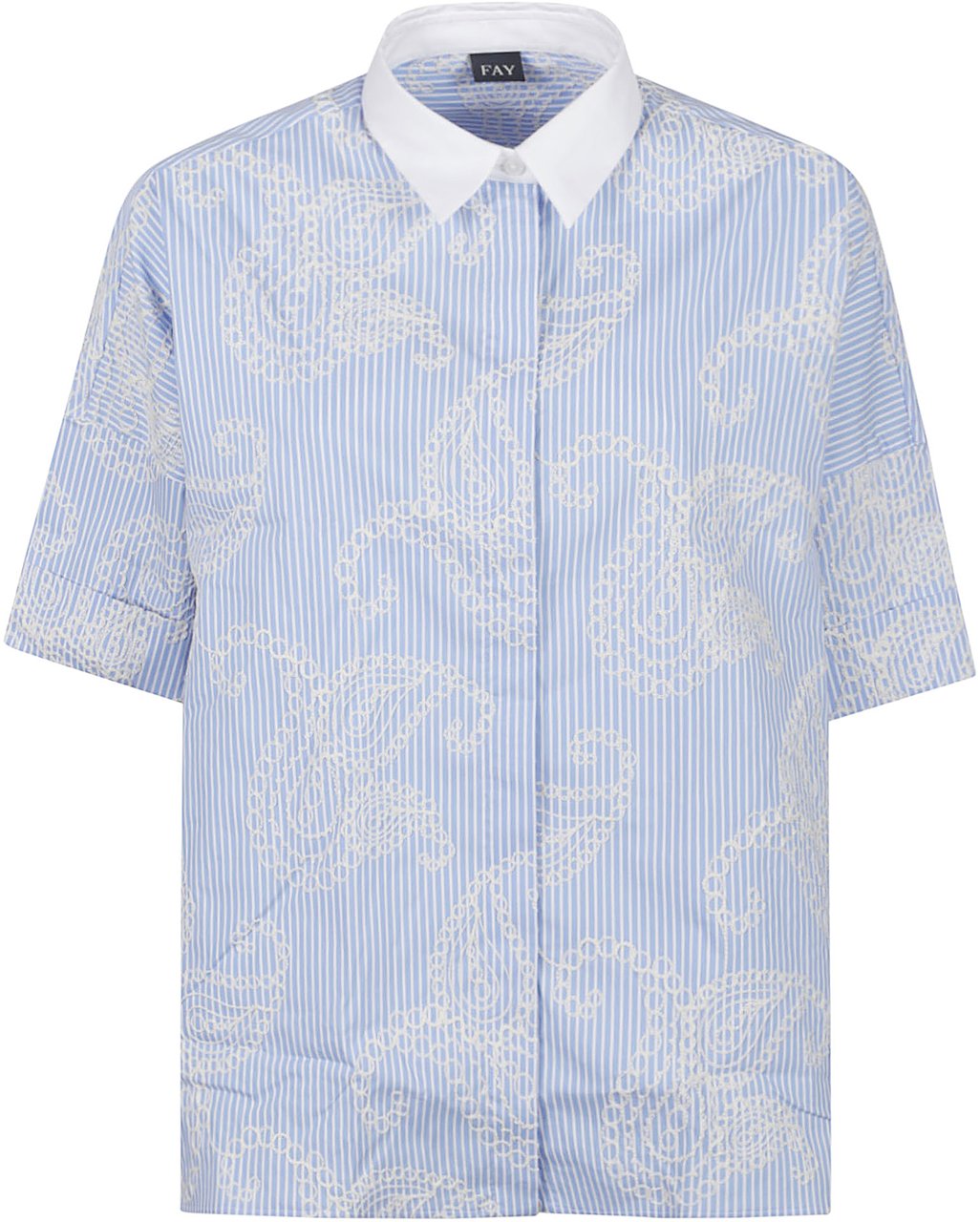 Fay 3/4 Sleeve Shirt Blue Blauw