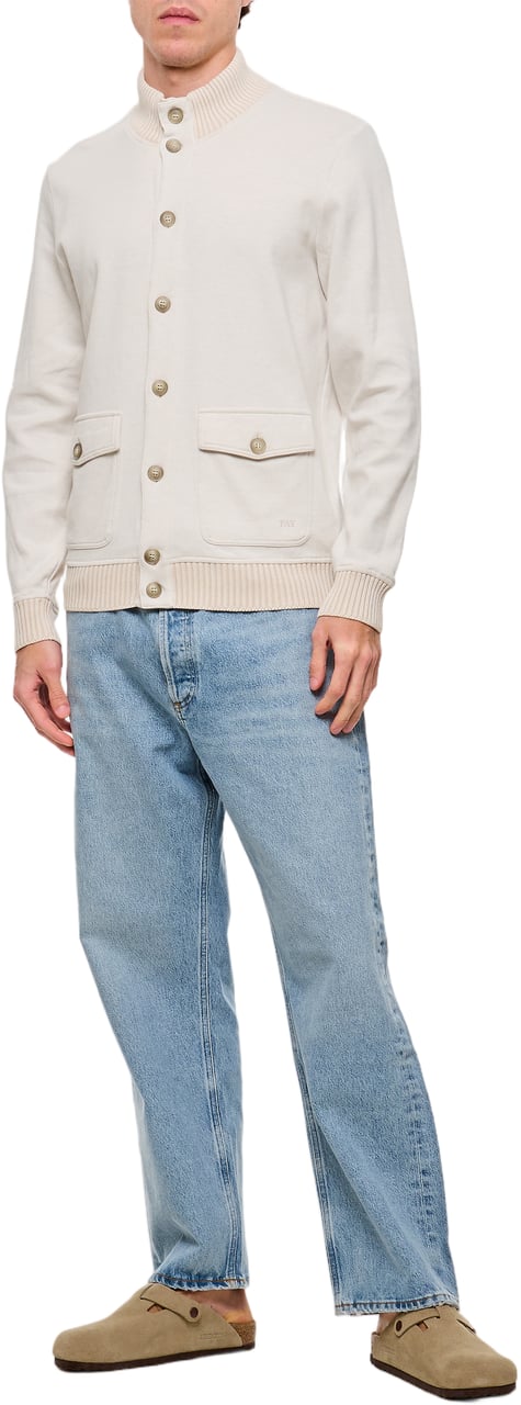 Fay Buttoned Beige Bomber Jacket With Ribbed Details Neutraal