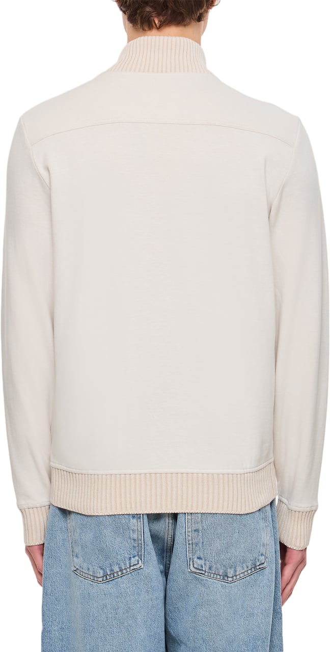 Fay Buttoned Beige Bomber Jacket With Ribbed Details Neutraal