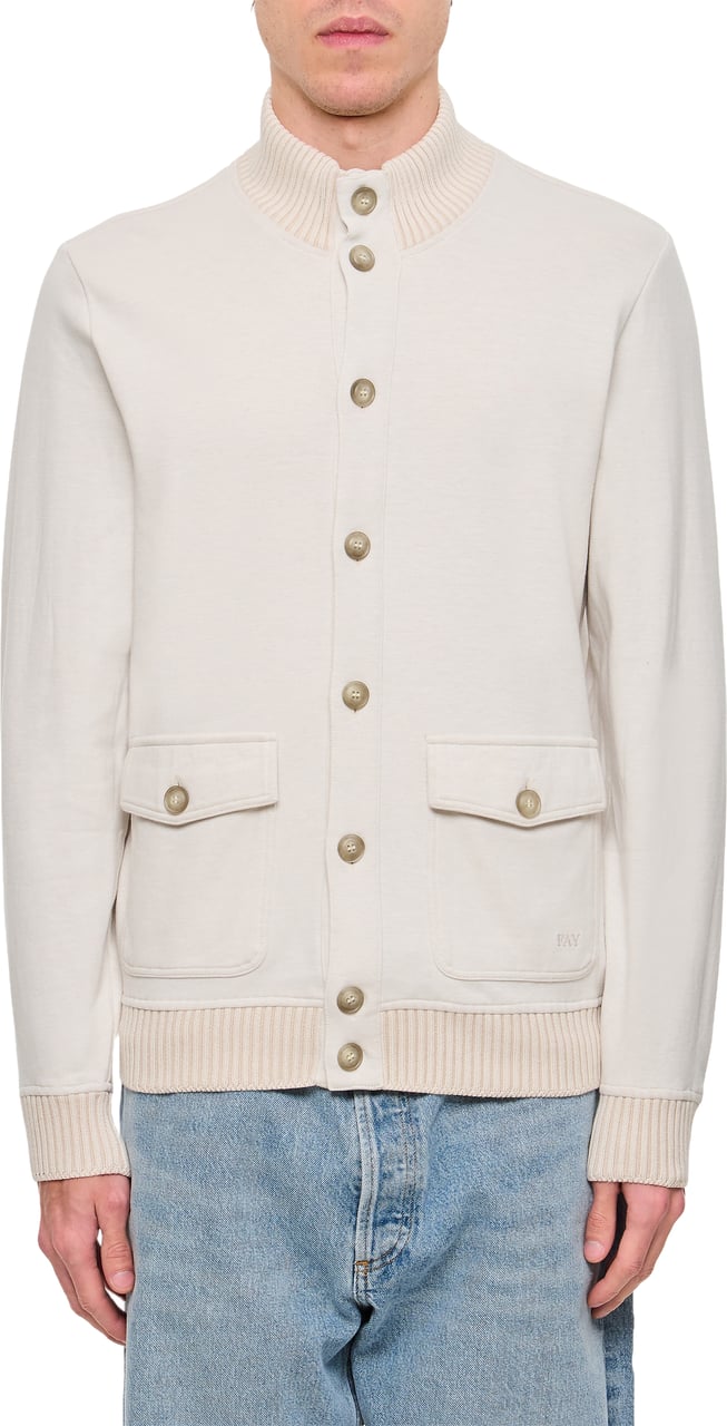 Fay Buttoned Beige Bomber Jacket With Ribbed Details Neutraal