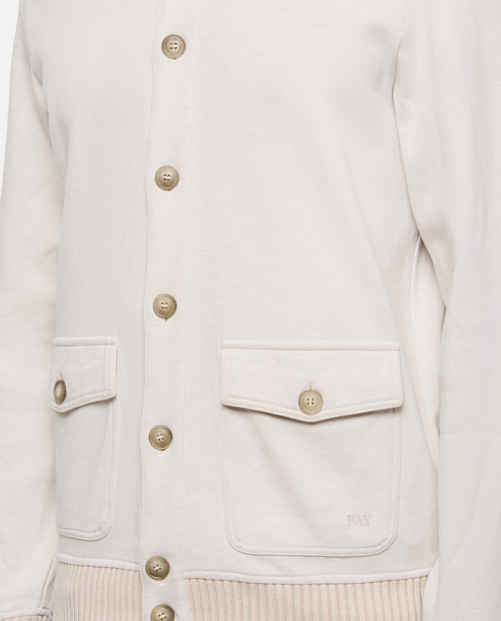 Fay Buttoned Beige Bomber Jacket With Ribbed Details Neutraal
