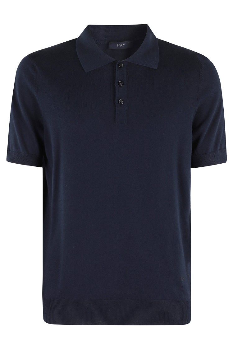 Fay Cotton Knit Polo Shirt Blauw
