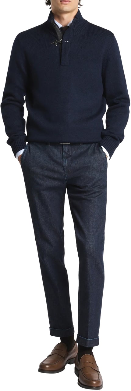 Fay Sweaters Blu Denim Grigio Blauw