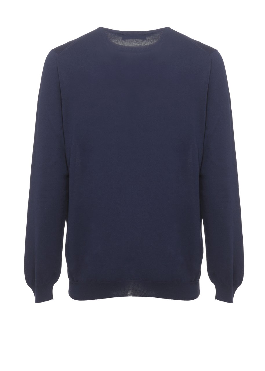 Fay Blue Logoed Cotton Crewneck Sweater Zwart