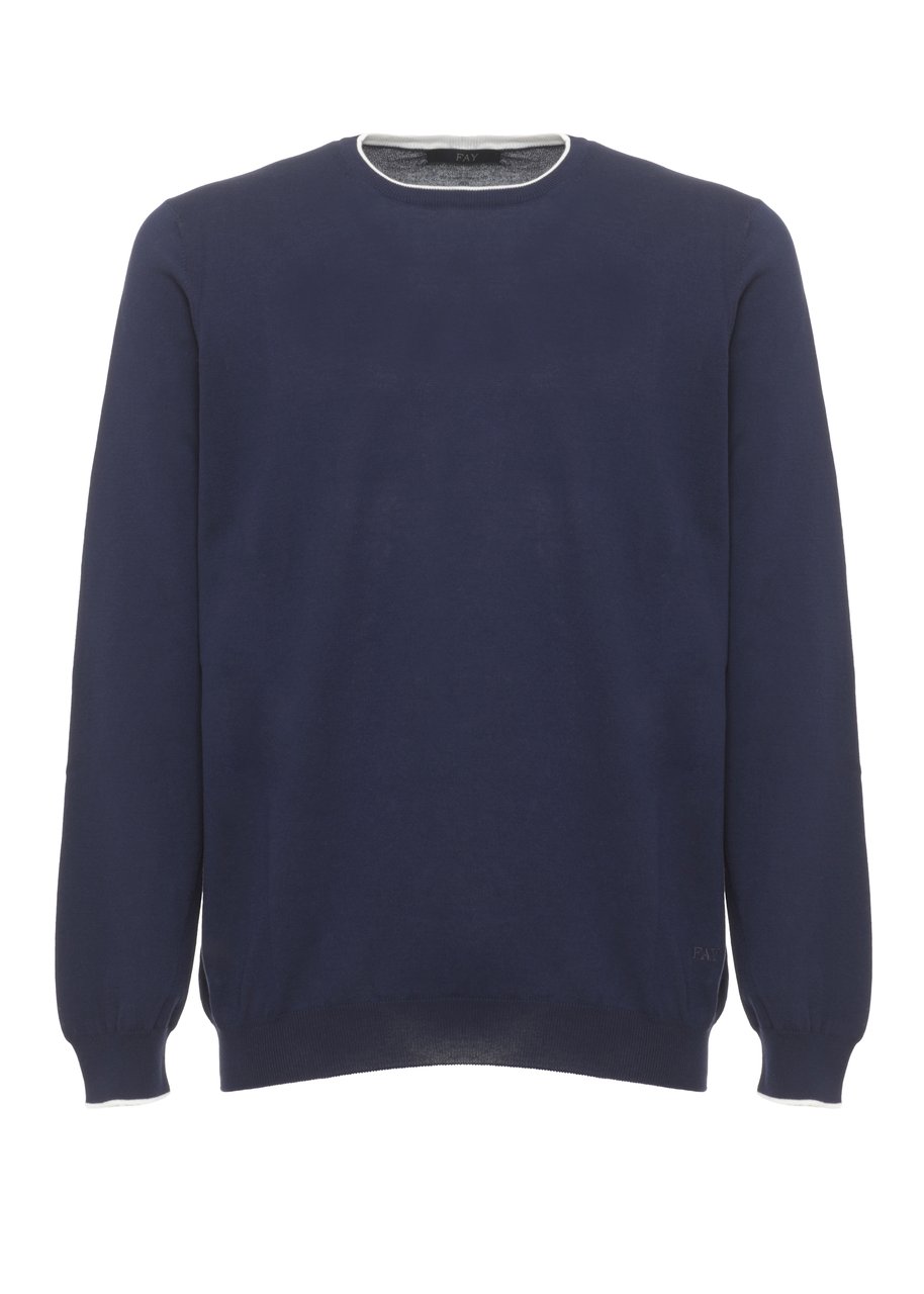 Fay Blue Logoed Cotton Crewneck Sweater Zwart