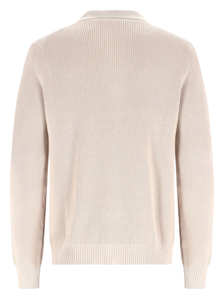 Fay Neutrals Ribbed Knit Button-Down Cotton Cardigan Neutraal