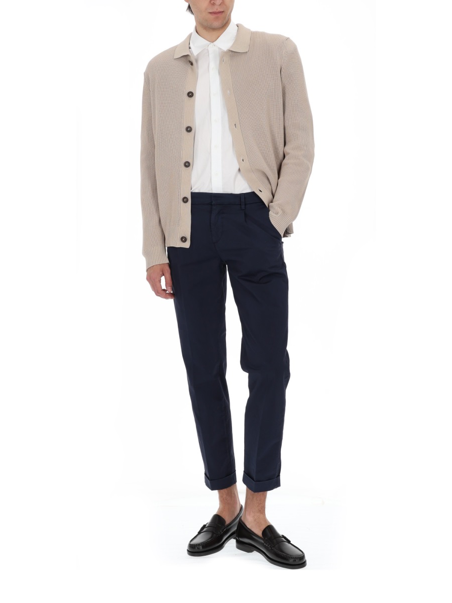 Fay Neutrals Ribbed Knit Button-Down Cotton Cardigan Neutraal