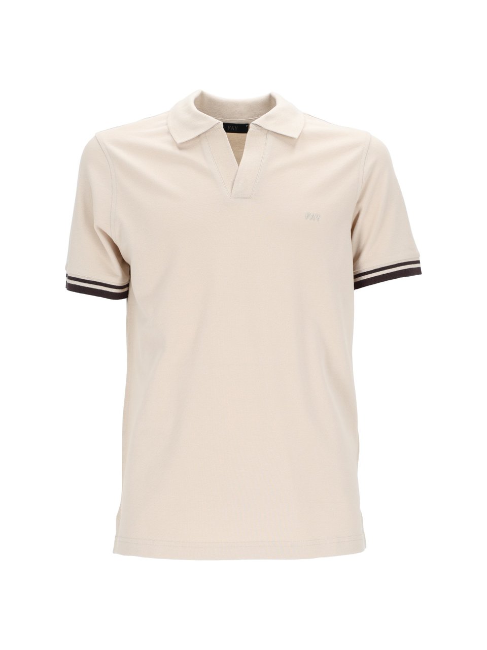 Fay Beige Striped Cuffs V Notch Polo Shirt Neutraal