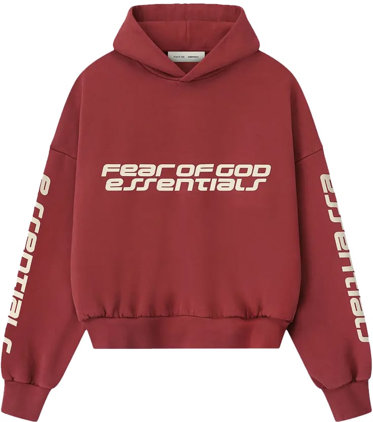 Fear of God Fear of God Essentials Cropped Relaxed Hoodie 'Crimson' Divers