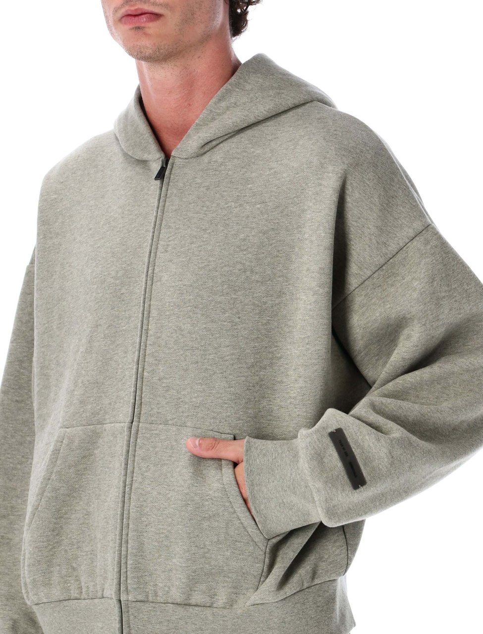 Fear of God Classic Fit Fleece Zip-Up Hoodie Concrete Heather Grijs