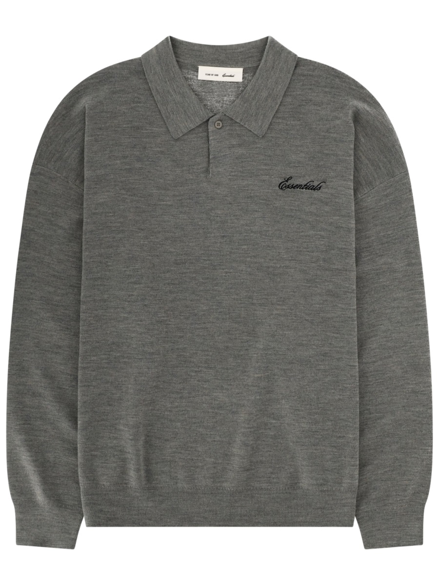 Fear of God Essentials Long Sleeve Fine Knit Polo Shirt Grijs