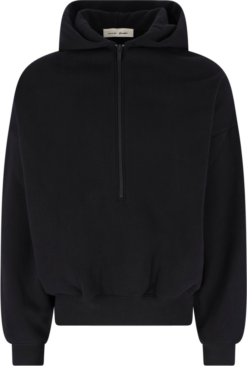 Fear of God Black Cropped Half-Zip Embossed Logo Hoodie Zwart