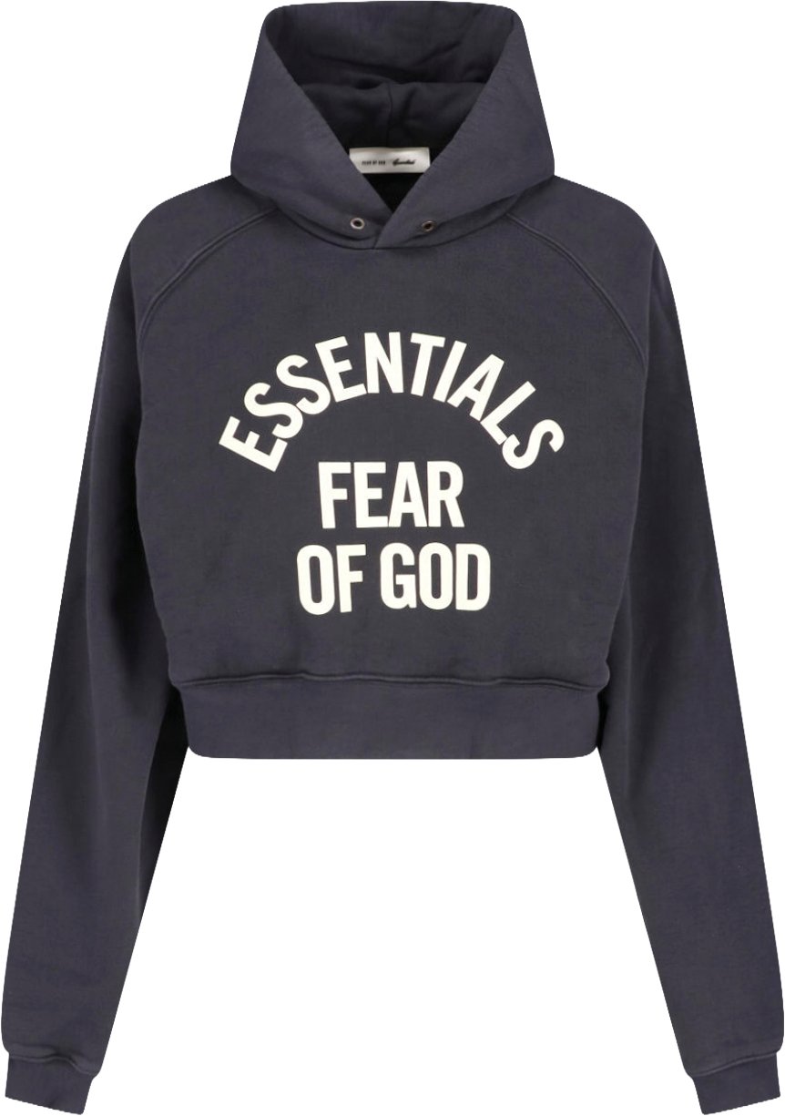 Fear of God Black Cropped Arched Logo Hooded Sweatshirt Zwart