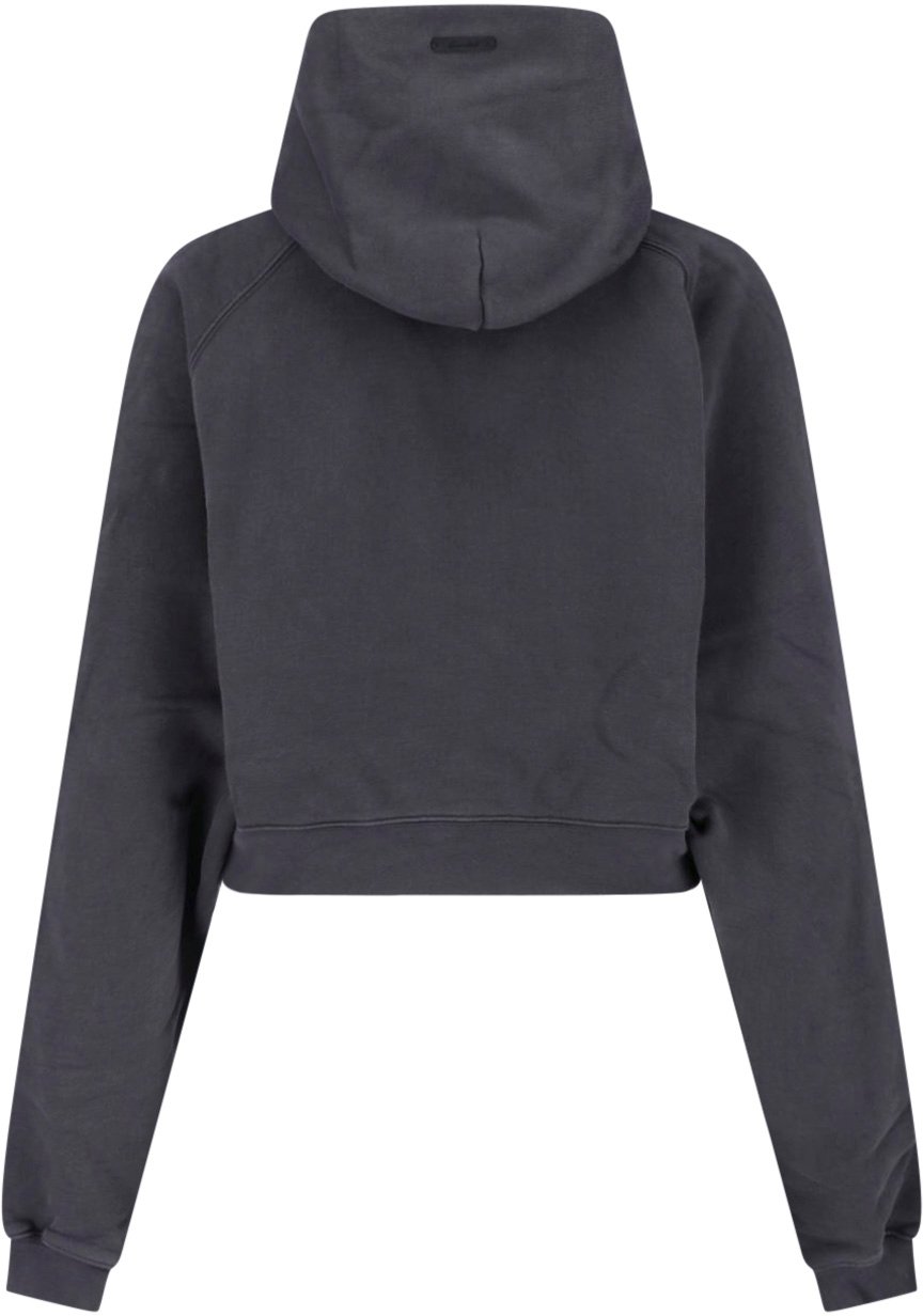 Fear of God Black Cropped Arched Logo Hooded Sweatshirt Zwart