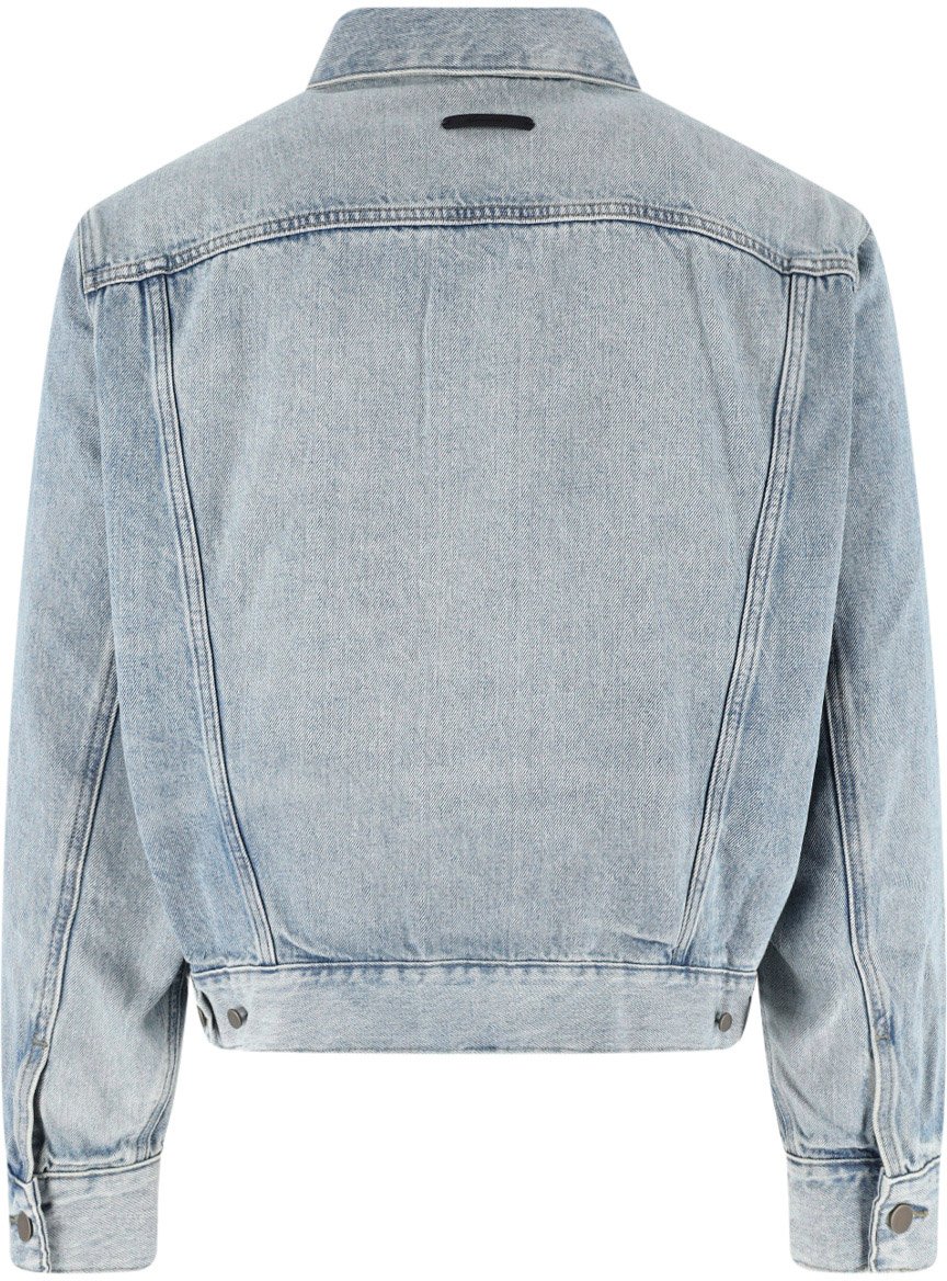 Fear of God Light Washed Cropped Denim Jacket With Classic Collar Blauw