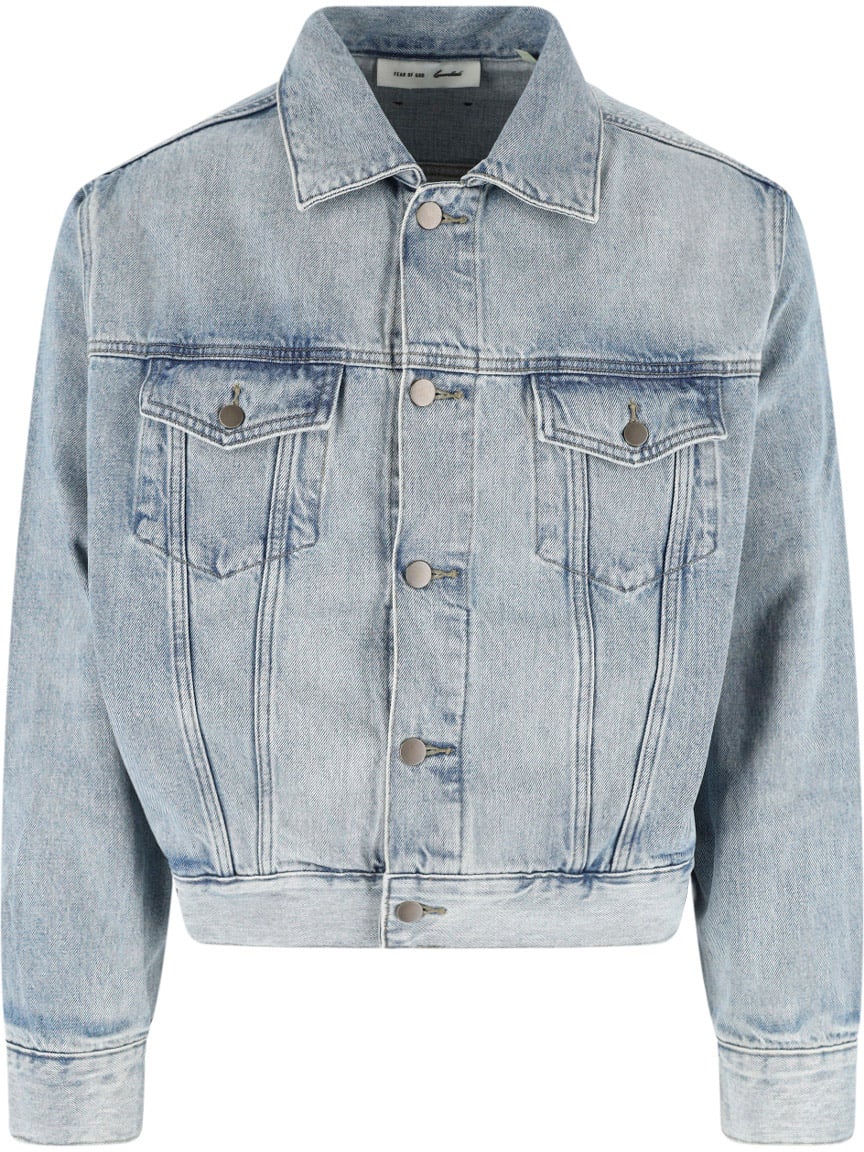 Fear of God Light Washed Cropped Denim Jacket With Classic Collar Blauw
