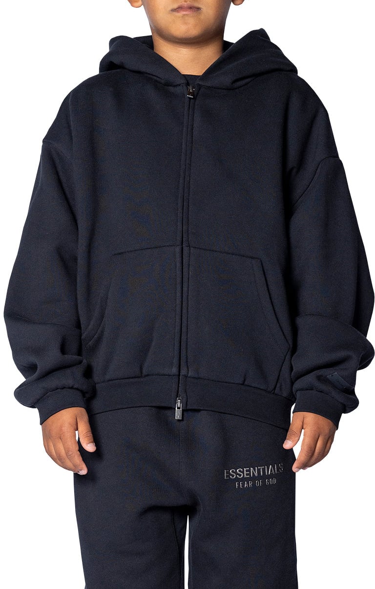 Fear of God KID'S FLEECE HOODIE ZIP-UP JET BLACK Zwart