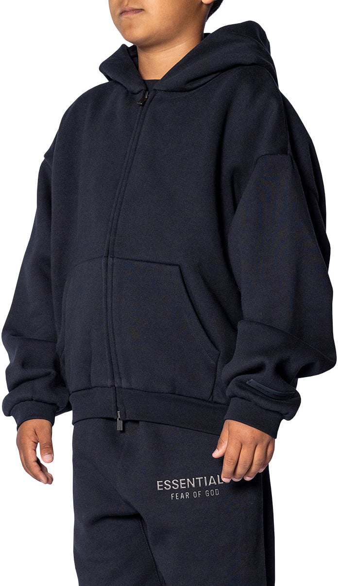 Fear of God KID'S FLEECE HOODIE ZIP-UP JET BLACK Zwart