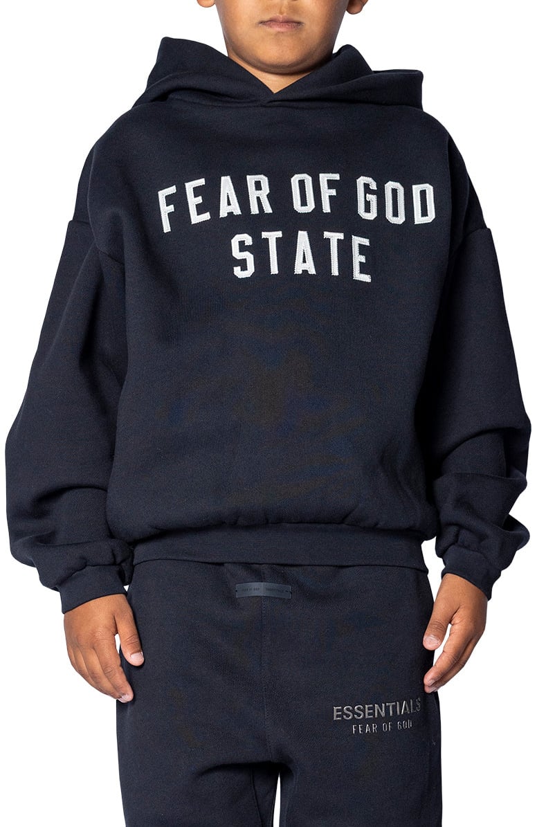 Fear of God KID'S 90'S FIT FLEECE HOODIE JET BLACK Zwart