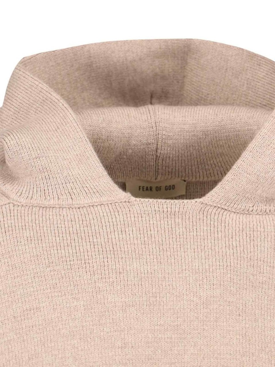 Fear of God Knitted Hoodie In Beige Wool Engraved Logo Tag Neutraal