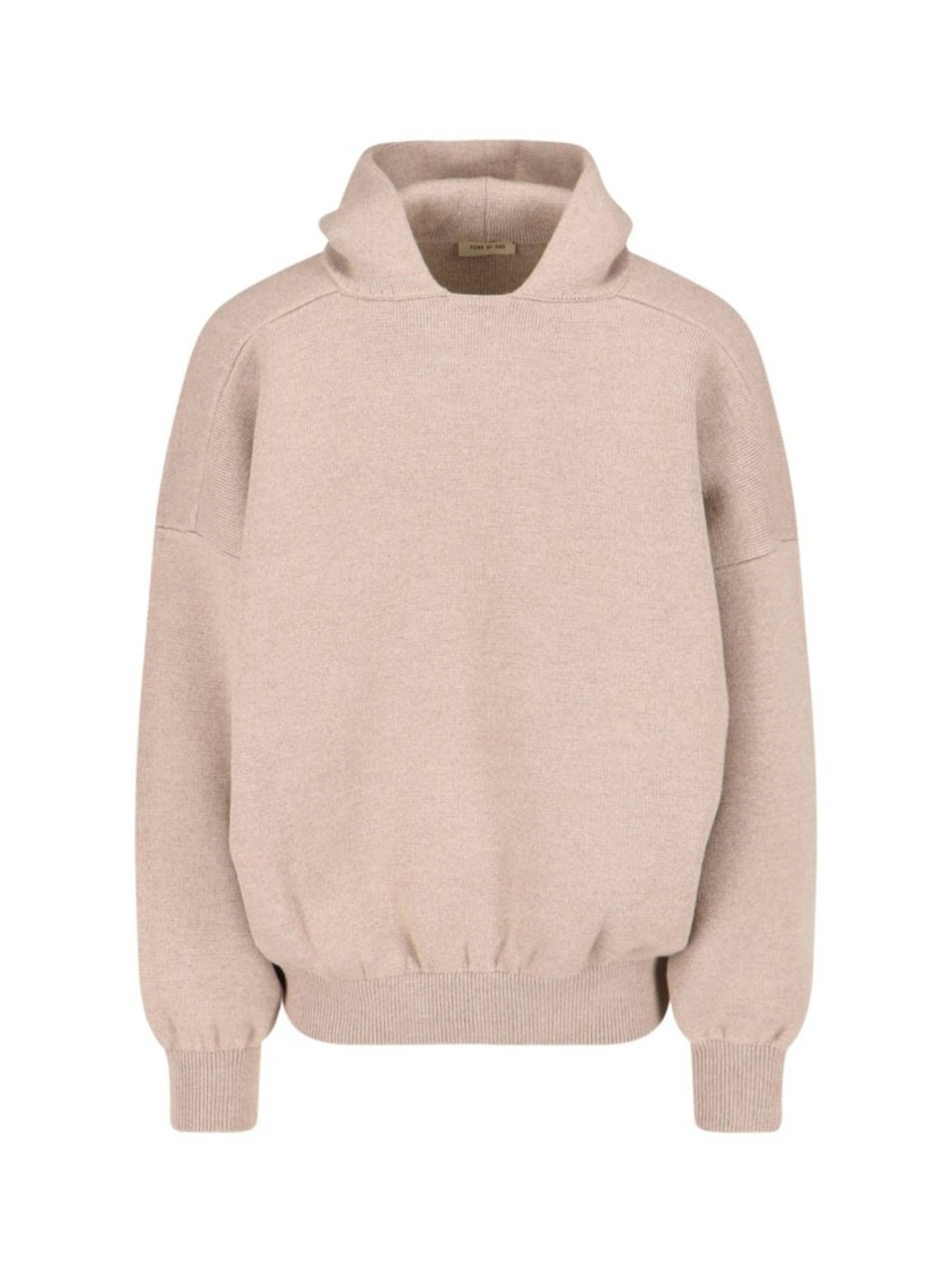 Fear of God Knitted Hoodie In Beige Wool Engraved Logo Tag Neutraal