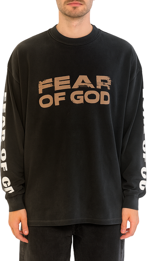 Fear of God RELAXED LS "FEAR OF GOD" TEE BLACK Zwart